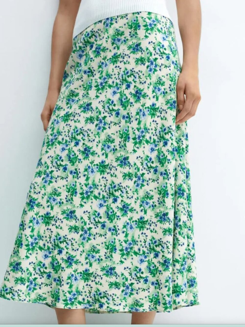 Mango Floral Maxi Skirt in Green, Blue & Cream